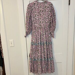 Oliphant Floral Long Sleeve Smock Maxi Dress with Subtle Gold Touches